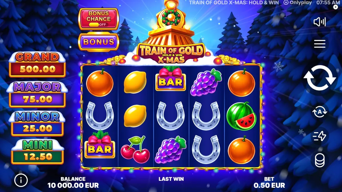 Festive Christmas train slot machine background